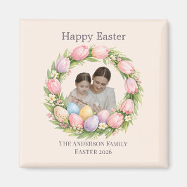 Floral Wreath & Family Photo Personalized Easter  Magneet