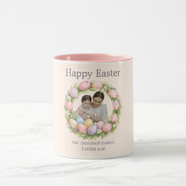 Floral Wreath & Family Photo Personalized Easter  Mok