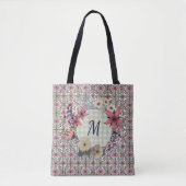 Floral Wreath | Floral Pattern | Monogram Tote Bag (Voorkant)