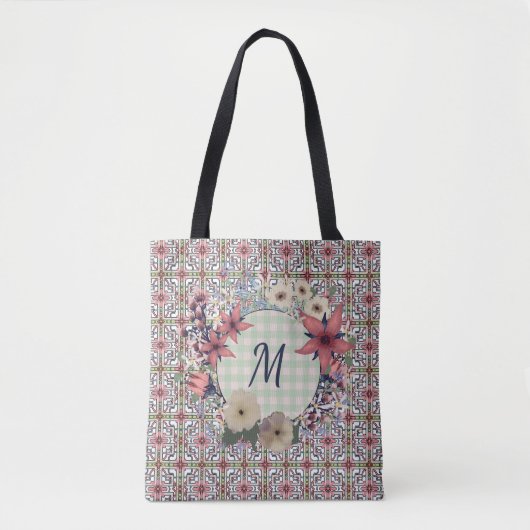 Floral Wreath | Floral Pattern | Monogram Tote Bag (Voorkant)