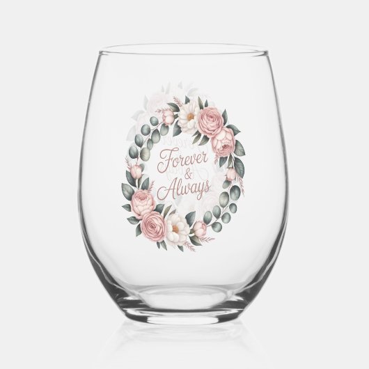 Floral Wreath “Forever & Always”  Wijnglas Zonder Voet (Voorkant)