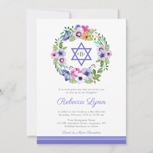 Floral Wreath Garden Bat Mitzvah Kaart (Voorkant)