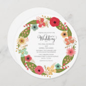 Floral Wreath Garden Wedding Invitation Kaart (Voorkant / Achterkant)