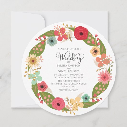 Floral Wreath Garden Wedding Invitation Kaart (Voorkant)