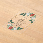 Floral Wreath & Geometric Frame Wedding Acrylic Acryl Uitnodigingen (Laagn)