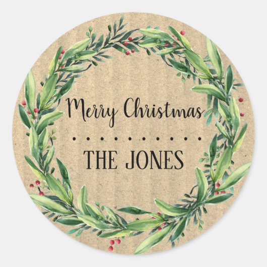 Floral Wreath | Gepersonaliseerd kerstfeest Ronde Sticker (Voorkant)
