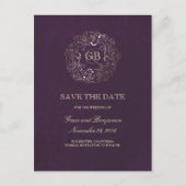 Floral Wreath Gold en Plum Save the Date Aankondigingskaart (Voorkant)