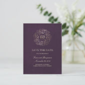 Floral Wreath Gold en Plum Save the Date Aankondigingskaart (Staand voorkant)