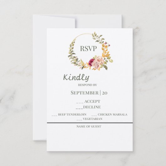 Floral Wreath Gold RSVP Kaartje (Voorkant)