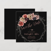 Floral Wreath Gothic Save the Date (Voorkant / Achterkant)