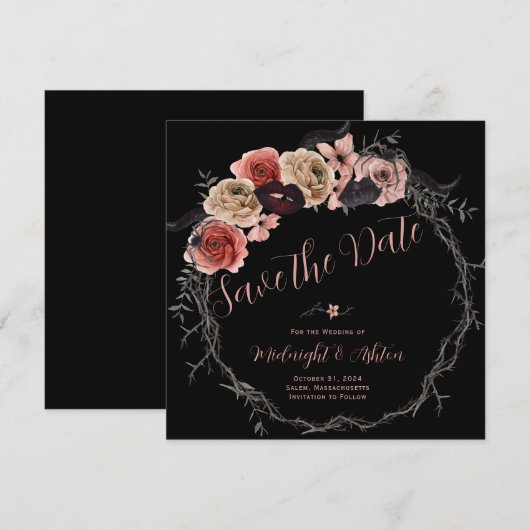 Floral Wreath Gothic Save the Date (Voorkant / Achterkant)