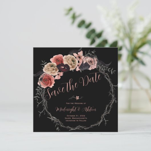Floral Wreath Gothic Save the Date (Staand voorkant)