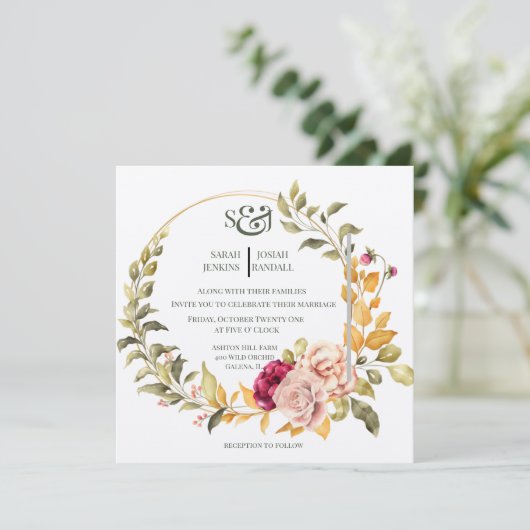  Floral Wreath ( goud ) Uitnodiging (Staand voorkant)