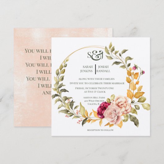  Floral Wreath ( goud ) Uitnodiging (Voorkant / Achterkant)