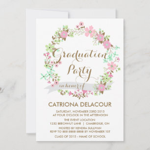 Floral Wreath Graduation Party Invitation Kaart
