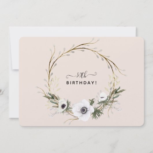 Floral Wreath Grey Blush Rustic Virtual Birthday Kaart (Achterkant)