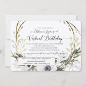Floral Wreath Grey Blush Rustic Virtual Birthday Kaart (Voorkant)