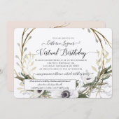 Floral Wreath Grey Blush Rustic Virtual Birthday Kaart (Voorkant / Achterkant)