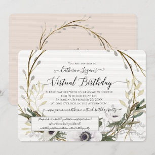 Floral Wreath Grey Blush Rustic Virtual Birthday Kaart