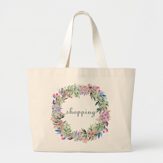Floral Wreath Grocery Grote Tote Bag (Voorkant)
