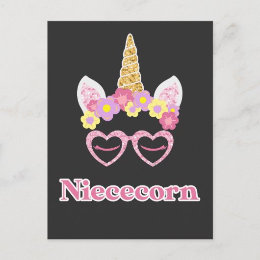 Floral Wreath Heart Unicorn Niece Briefkaart (Voorkant)