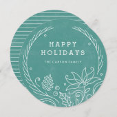Floral Wreath Holiday Kaart - Turquoise (Voorkant / Achterkant)