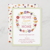 Floral Wreath House Warming Invitation Kaart (Voorkant / Achterkant)