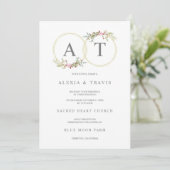 Floral Wreath in Gold & Pink Shades with Initials Kaart (Staand voorkant)