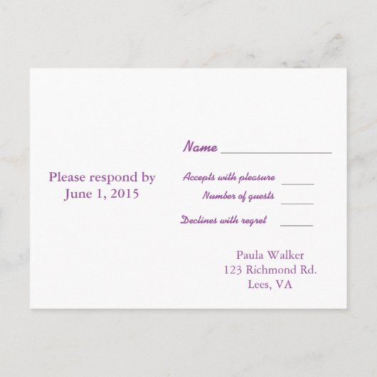 Floral Wreath Lavender RSVP Uitnodiging Briefkaart (Achterkant)