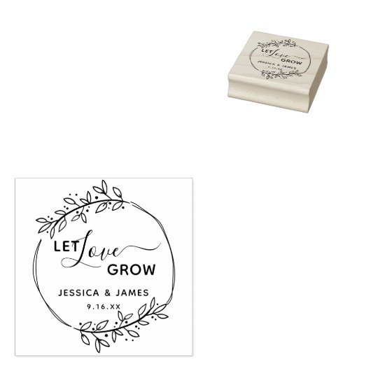 Floral Wreath Let Love Grow Wedding Rubberstempel (Gestempeld)