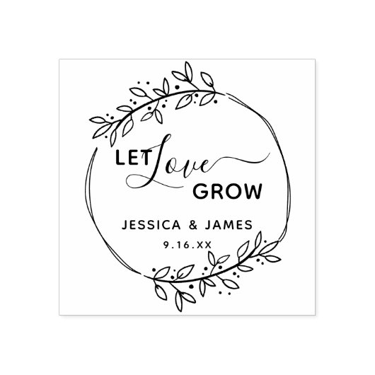 Floral Wreath Let Love Grow Wedding Rubberstempel (Afrduk)