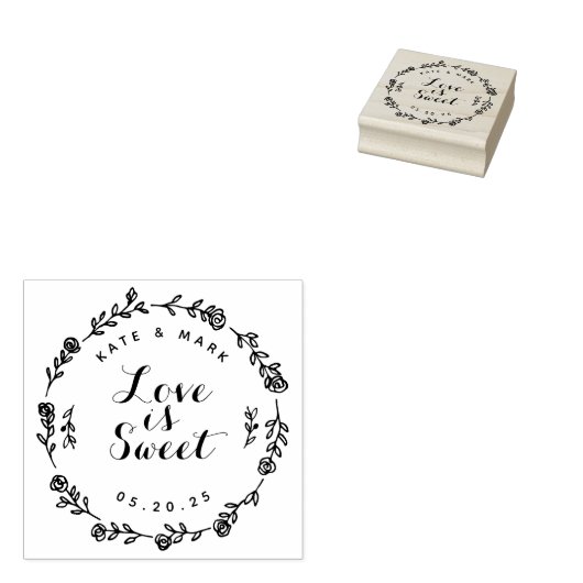 Floral Wreath Love is Sweet Wedding Favor Rubberstempel (Gestempeld)