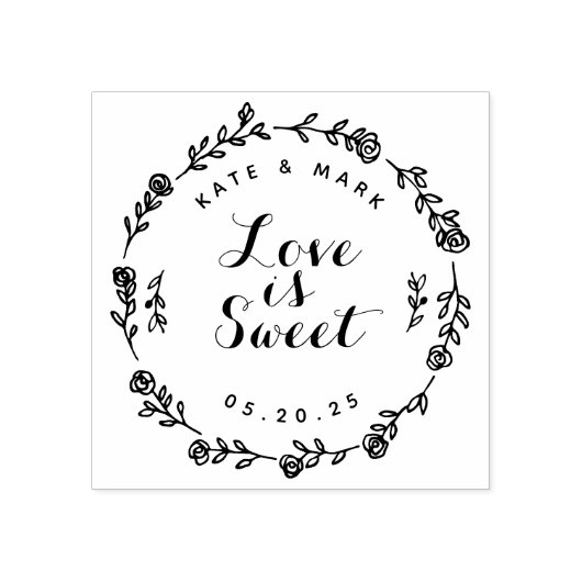 Floral Wreath Love is Sweet Wedding Favor Rubberstempel (Afrduk)