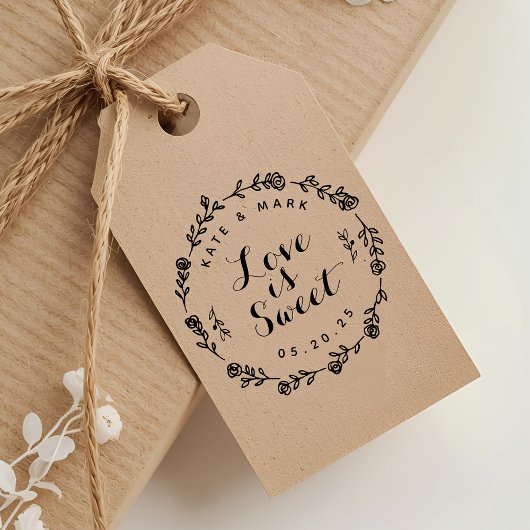 Floral Wreath Love is Sweet Wedding Favor Rubberstempel