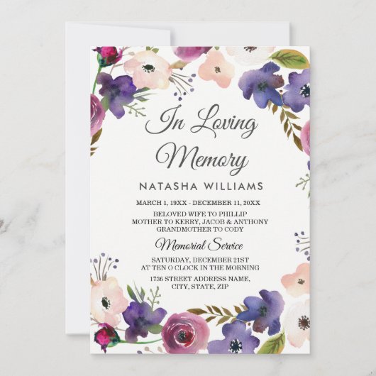 Floral Wreath Memorial Announcement Service Kaart (Voorkant)