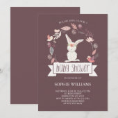  Floral Wreath met White Bunny Baby shower Kaart (Voorkant / Achterkant)