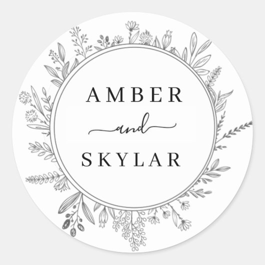 Floral Wreath Modern Round Wedding Sticker (Voorkant)