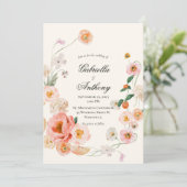 Floral Wreath Modern Script Wedding Invitations Kaart (Staand voorkant)