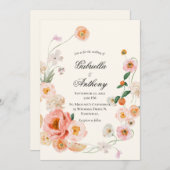 Floral Wreath Modern Script Wedding Invitations Kaart (Voorkant / Achterkant)