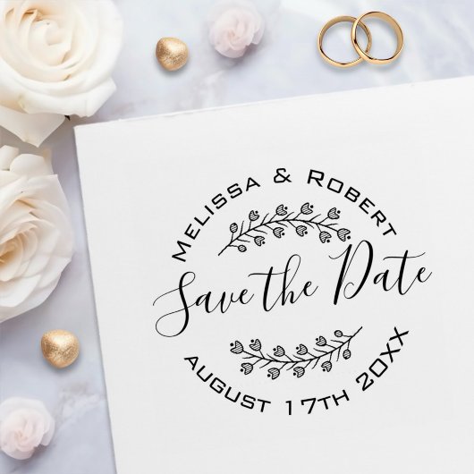 Floral Wreath Modern Wedding Save the Date Zelfinktende Stempel