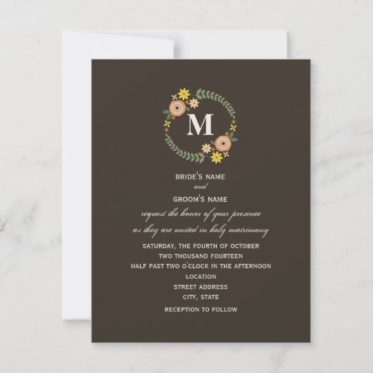Floral Wreath Monogram Fall Wedding Kaart (Voorkant)