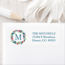 Floral Wreath Monogram Retouradres Etiket