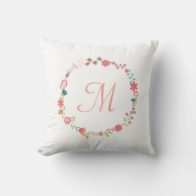 Floral Wreath Monogram Sierkussen (Voorkant)