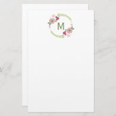 Floral Wreath Monogram Stationery Briefpapier (Voorkant / Achterkant)