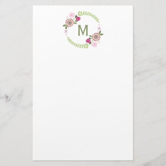 Floral Wreath Monogram Stationery Briefpapier (Voorkant)