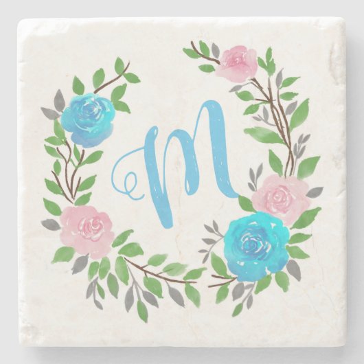 Floral Wreath Monogram Stenen Onderzetter (Voorkant)