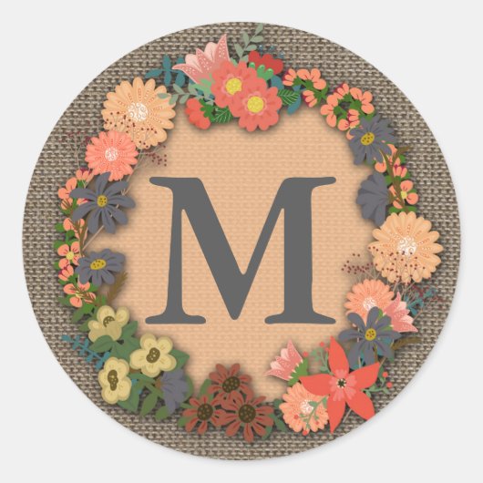 Floral Wreath Monogram Sticker (Voorkant)