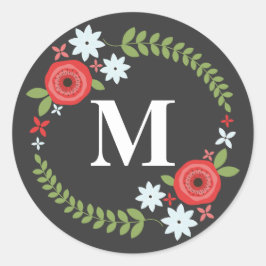 Floral Wreath Monogram Sticker - Grijs