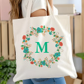 Floral Wreath Monogram Tote Bag