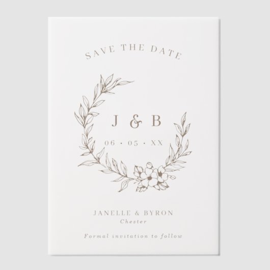 Floral Wreath Monogram Trouwen Save The Date Vellum Uitnodigingen (Voorkant)